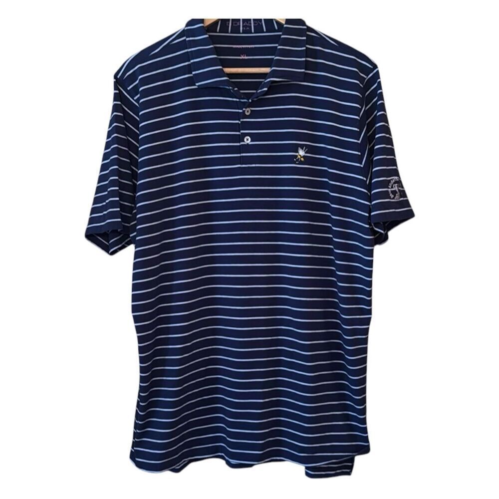 B. DRADDY Navy Striped Short Sleeve Polo Golf Bee Logo XL